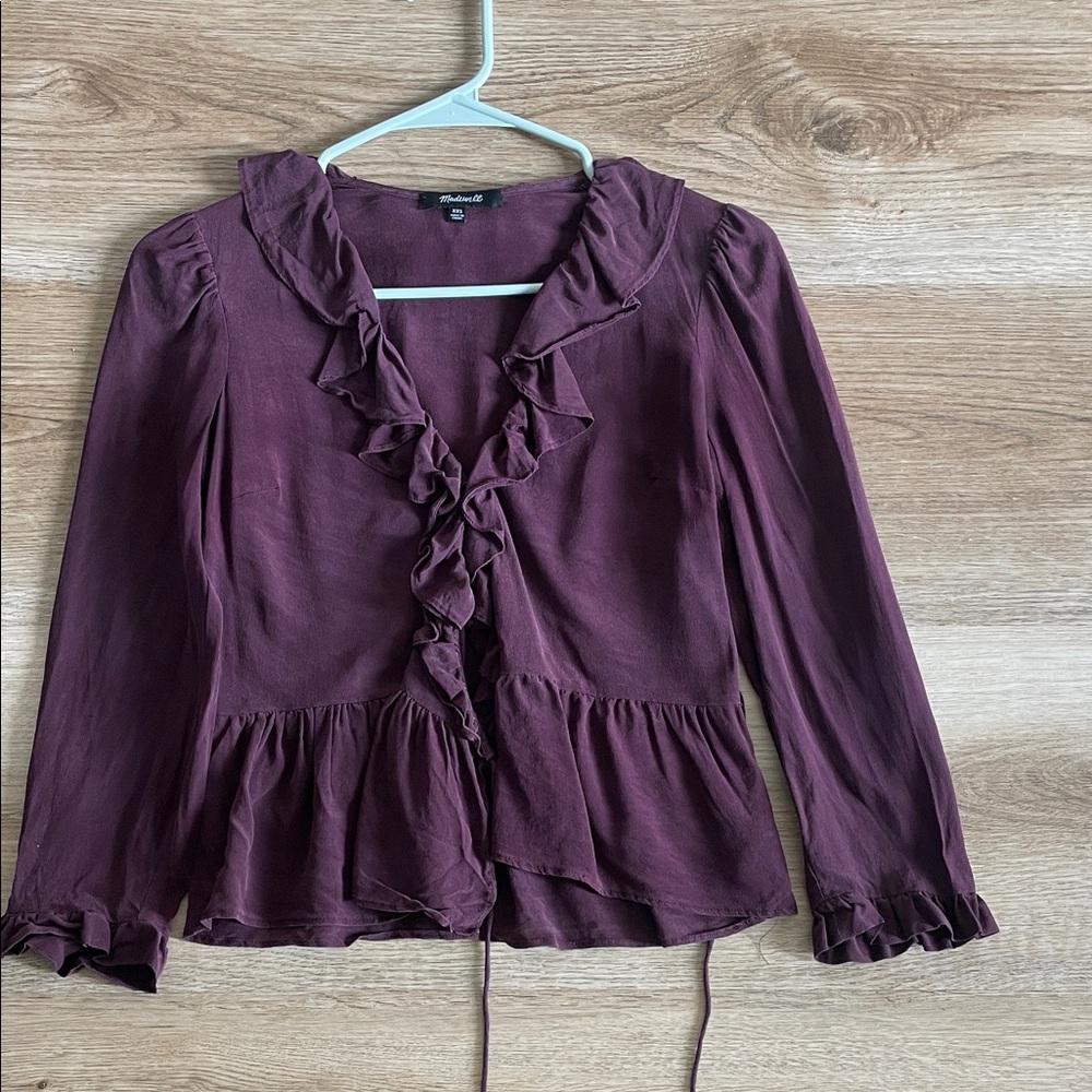 100% silk ruffled wrap blouse